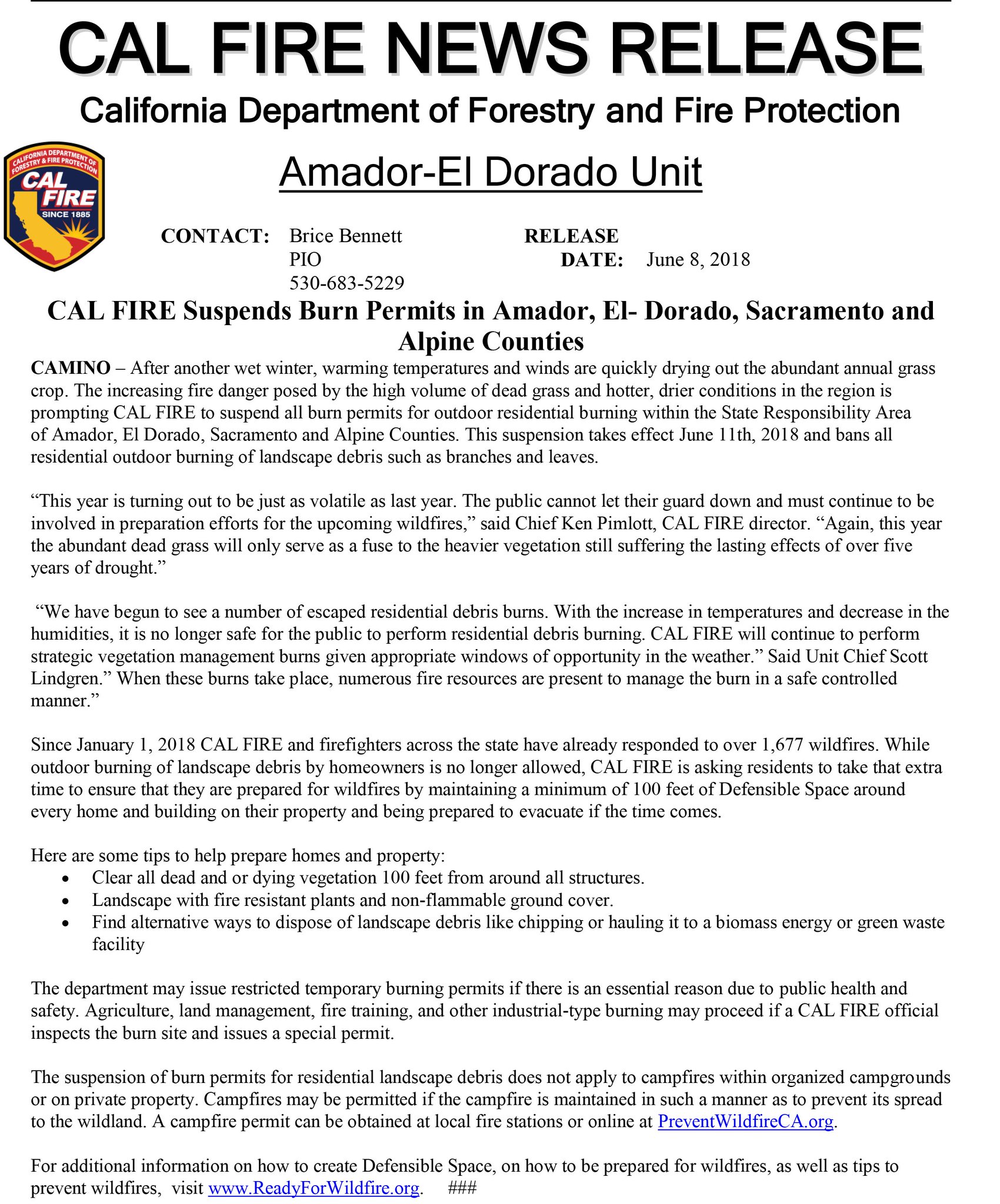 CAL FIRE AEU on Twitter: "Residential debris burning suspension taking