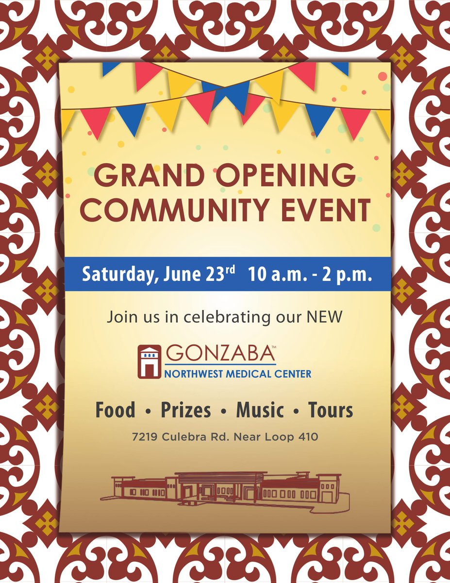 GonzabaMedGroup's tweet photo. Join us for the Grand Opening Community Event of the Northwest Medical Center on June 23rd at 10 a.m! We are excited to share this state-of-the-art center with the community and welcome all to come and join us in celebration! #GonzabaNW #GMGgrandopening https://t.co/414F9Bbgsb https://t.co/dvRQIqqMf7