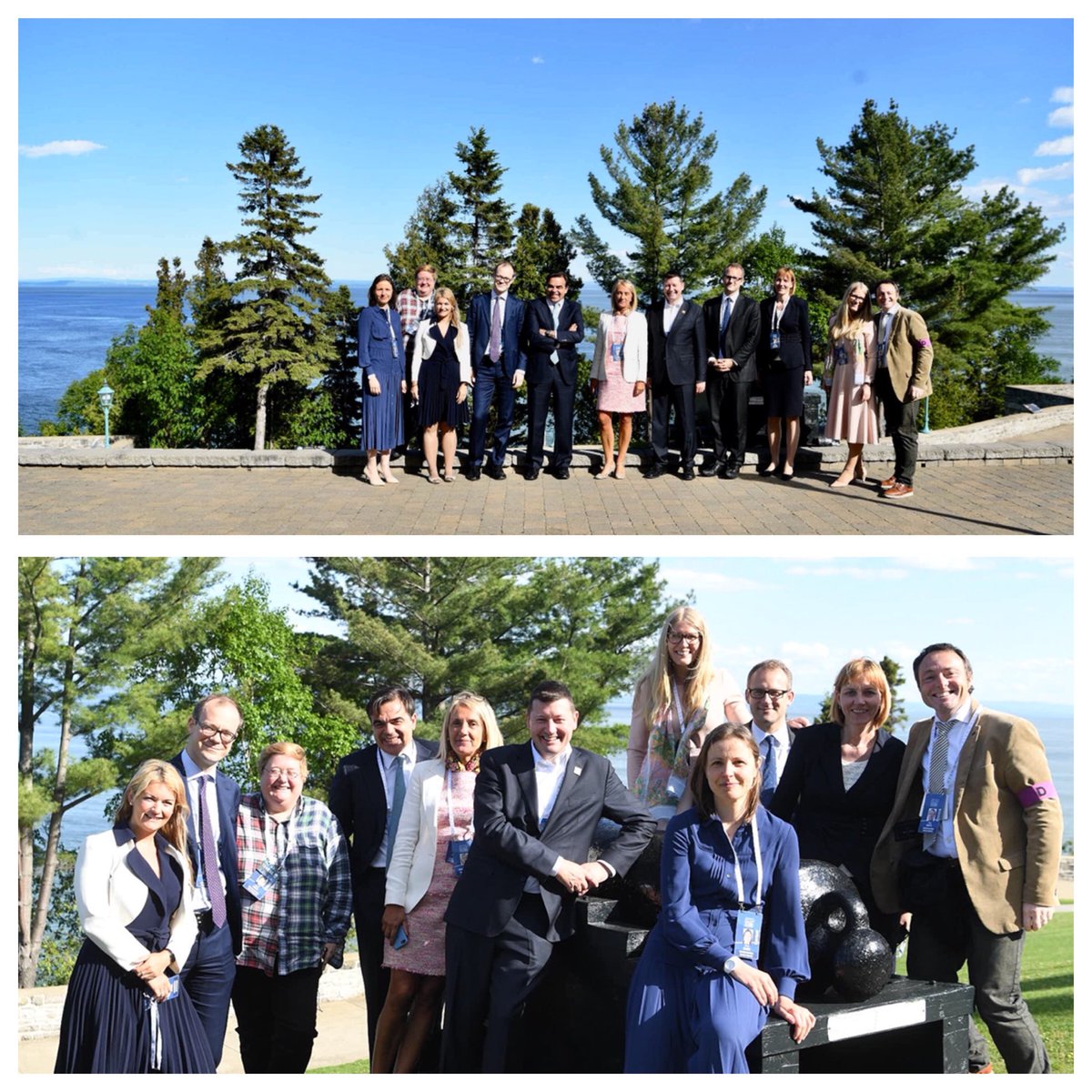 MargSchinas's tweet photo. In between sessions the @EU_Commission delegation under the bright Canadian sunshine. #EuropeUnited #withJuncker #G7Charlevoix #G7Summit https://t.co/BcfCPAziNQ