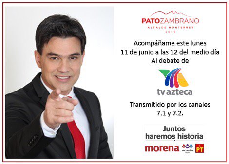 pt_nuevoleon's tweet photo. #YoConPato 
Lunes 11 de junio, 12 pm.
#JuntosHaremosHistoria https://t.co/6hdqtnUcjO