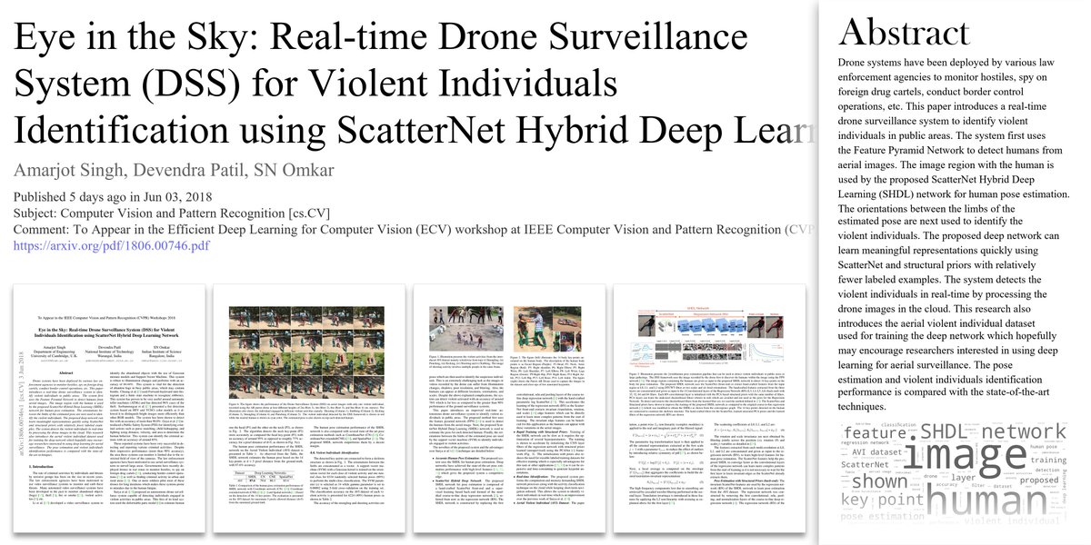 arxivtrends's tweet image. ๐ค Eye in the Sky: Real-time Drone Surveillance System (DSS) for Violent Individuals Identification using ScatterNet Hybrid Deep Learning Network
โ๏ธ Amarjot Singh et al.
๐ arxiv.org/pdf/1806.00746โฆ
๐ Tweeted by @LotusCreekKR et al.
#ComputerVisionandPatternRecognition #csCV