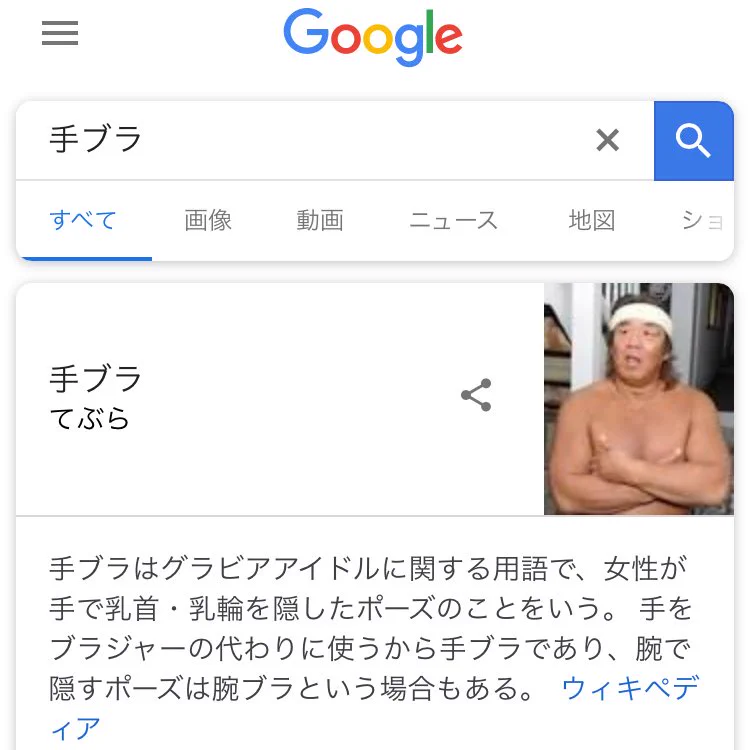 違うそうじゃないｗGoogleで「手ブラ」と検索すると長州力が出てくるｗｗｗ