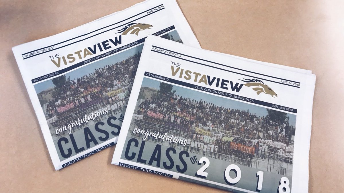 VMHSNewspaper's tweet photo. THE 2018 GRAD ISSUE IS OFFICALLY OUT! Don't forget to grab yours at graduation, and congratulations to the class of 2018! 📰 https://t.co/SDUesReVYX