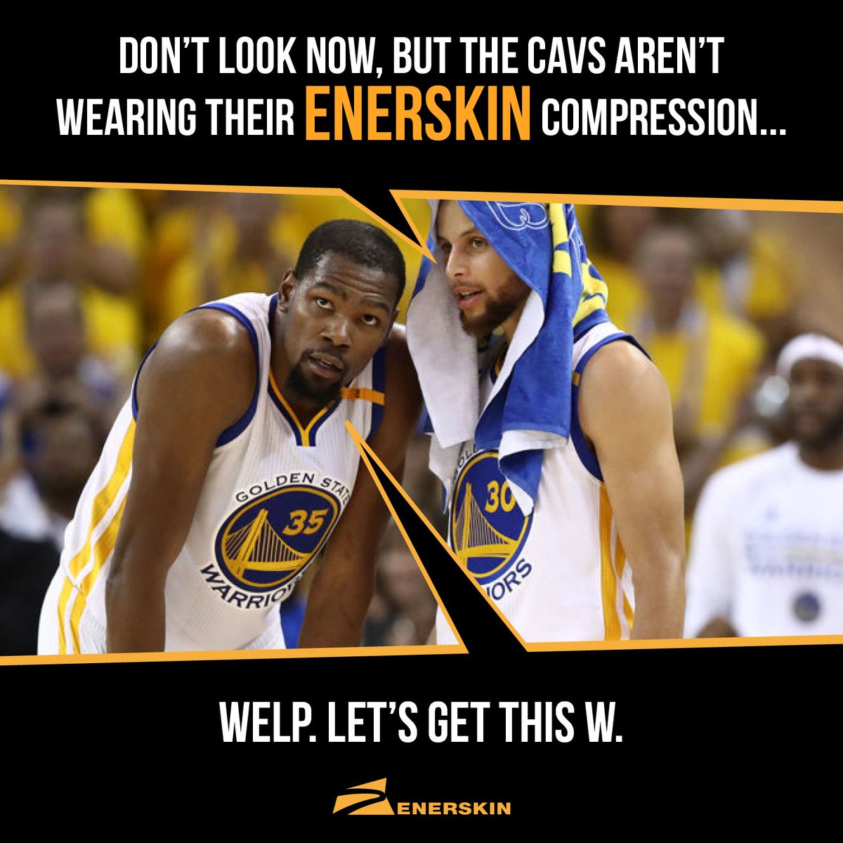 Enerskin's tweet photo. Just imagine the point spread if the Warriors all wore Enerskin compression  #game4 #nbafinals #enerskin #compressionwear https://t.co/oxiXTllhtF