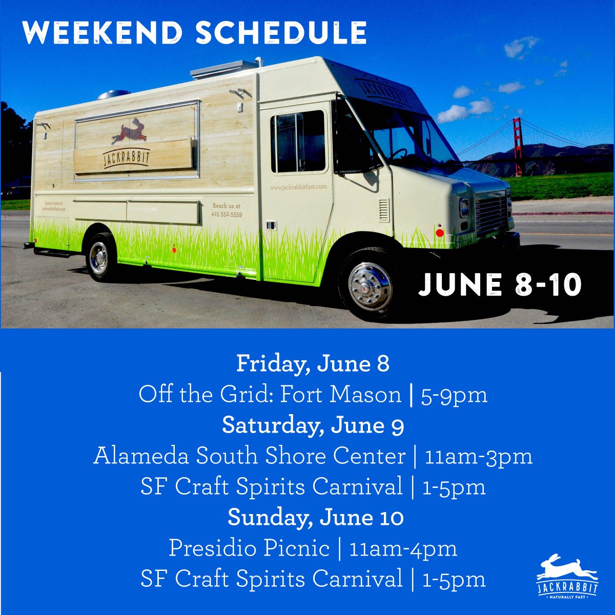 Weekend schedule is packed! We're at <a href="/otgsf/">Off the Grid</a> #FortMasonCenter tonight, <a href="/ASouthShoreC/">Alameda South Shore</a> tomorrow, #PresidioPicnic Sunday, and we've got a booth at the <a href="/spiritscarnival/">CraftSpiritsCarnival</a> Saturday and Sunday! See you out there friends!