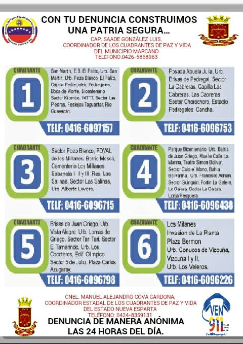 policiane's tweet photo. @policiane te informa números telefónicos de los cuadrantes de #Paz en el municipio Marcano #NuevaEsparta #TodosPorLaPazEconomica @HLAgustin7 @krina_aguilera @DPDNvaEsparta https://t.co/dk7lCH9DxH