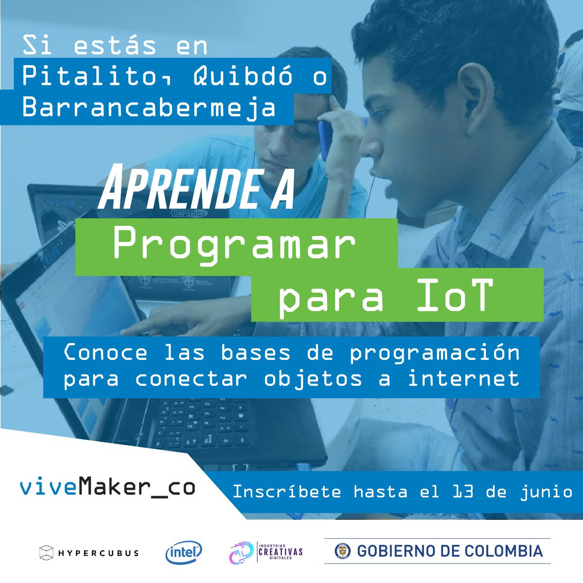 IndustriaDigCol's tweet photo. Desarrolla tu primer proyecto tecnológico usando herramientas de programación, electrónica, creatividad y pensamiento de diseño en el @ViveLabHuila y los Puntos #ViveDigitalLab de Barrancabermeja y Chocó. Participa en #viveMaker 👉https://t.co/hR7yDGptR0 https://t.co/vLLee5cxnv