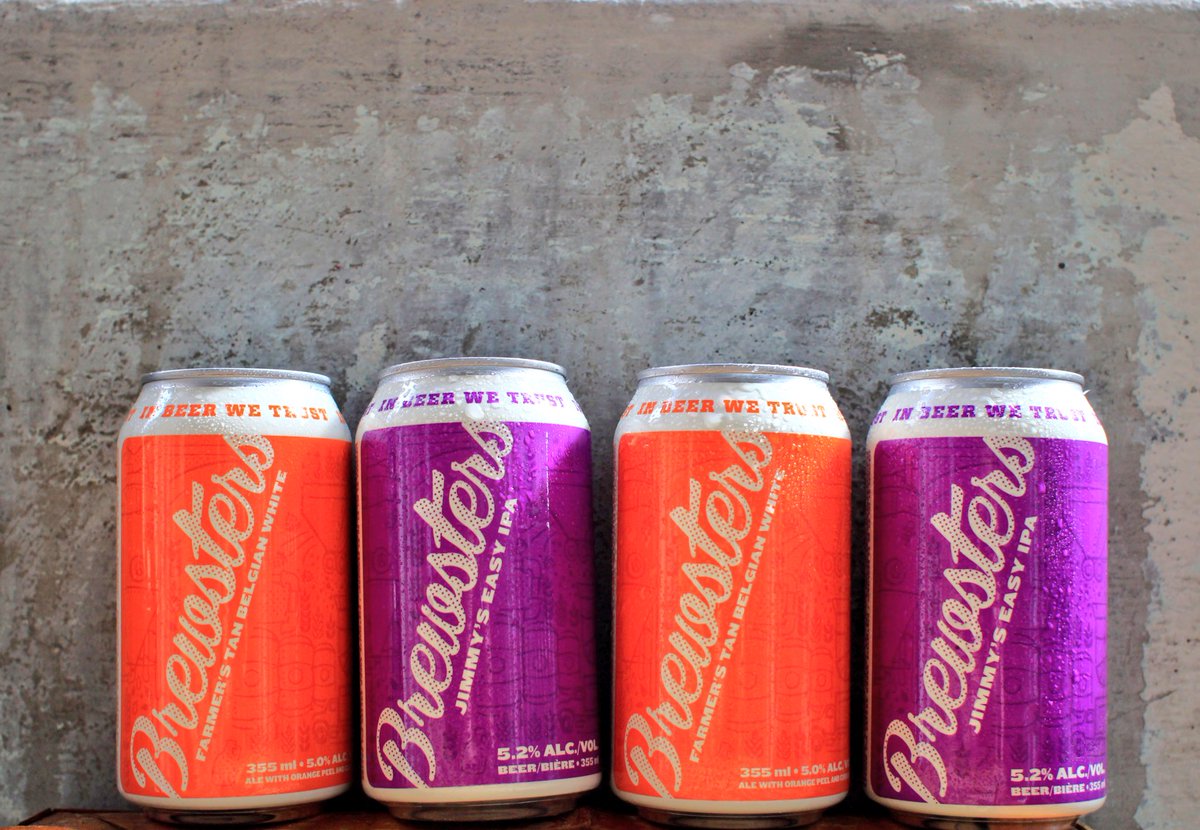 WeAreBrewsters's tweet photo. Summer just got a whole. lot. better. 
Introducing Jimmy’s Easy IPA &amp; Farmer’s Tan Belgian White to our crushable cans lineup! Available at @SherbrookeLiq, Foothills, Oliver Square &amp; Century Park locations now. These brews hit Connect on Monday and will be available next week! https://t.co/FfJOJLj8n2