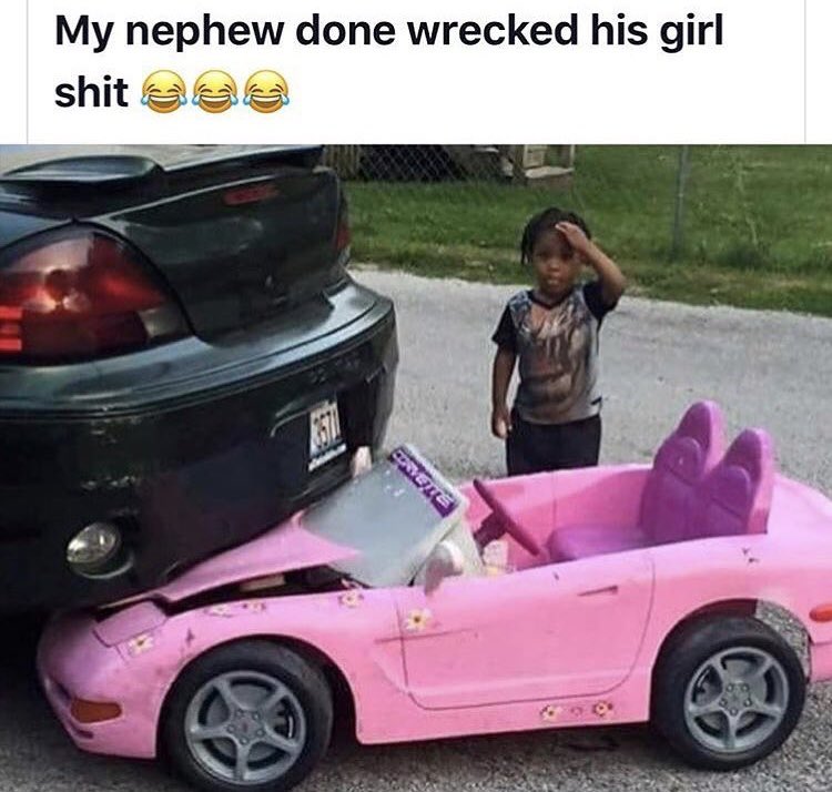 WORLDSTAR's tweet photo. She gonna be pissed.. he wrecked the whip 😩😂 https://t.co/kgwbHL1meO
