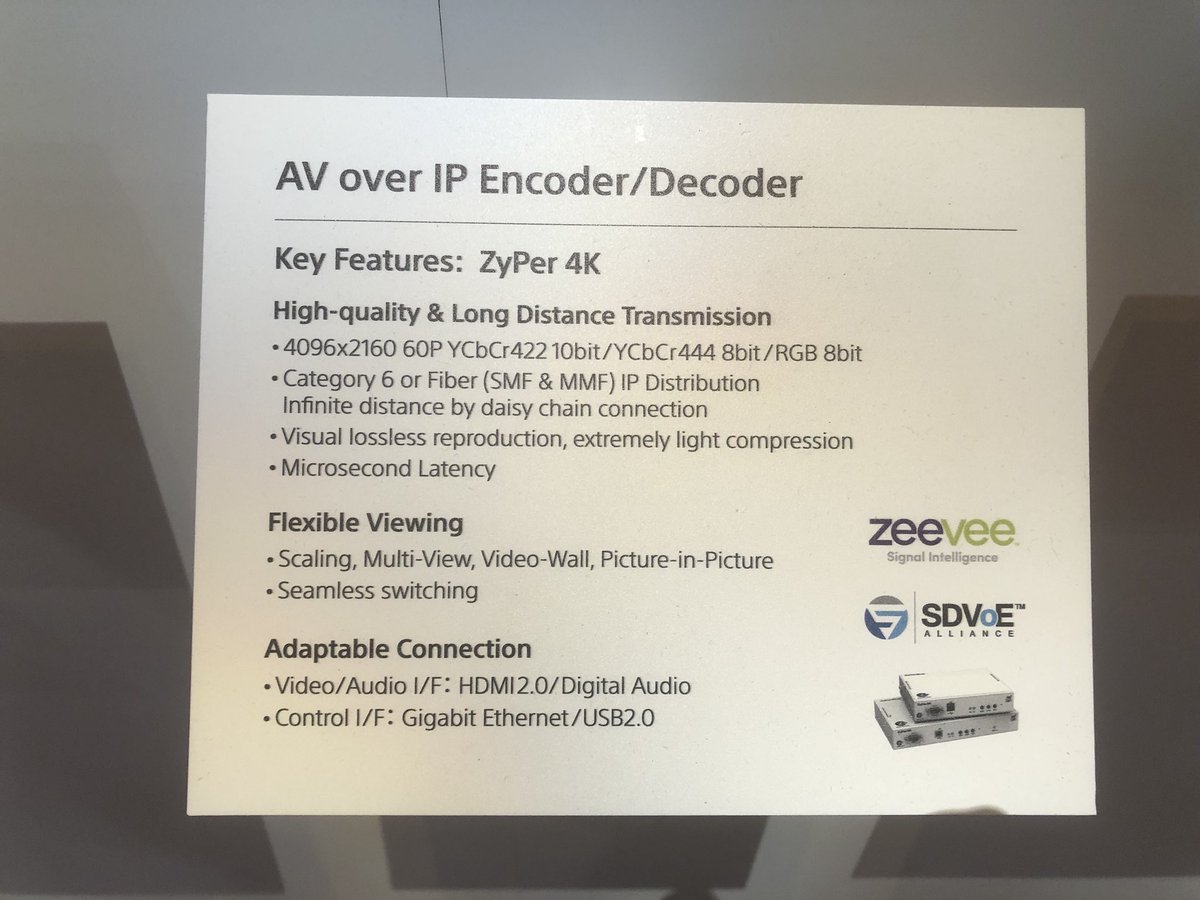 ZeeVeeInc's tweet photo. Joe Chordas (@SeenOnTheRoad) & Garth Leach (@garthwleach) were checking out the @SonyProUSA booth when they discovered some of our #Zyper4K encoders powering their Crystal LED displays! @SDVoE #flexibleav #AVTweeps #InfoComm18 https://t.co/l2N2RDkgKk