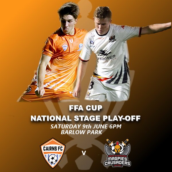 Get out there and support your local boys as they fight for a spot in the national stage!

<a href="/Cairns_FC/">Cairns FC</a> v <a href="/MagpiesCrusader/">Magpies Crusaders United</a> 

⏱️6:00pm
🏟️Barlow Park
📱#magicofthecup 

#FNQ @FFACup #ffacup
