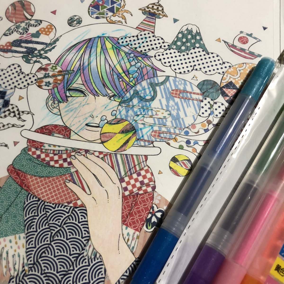 ドリス على تويتر 下絵を活かす貼り絵がしてみたくて考えました O