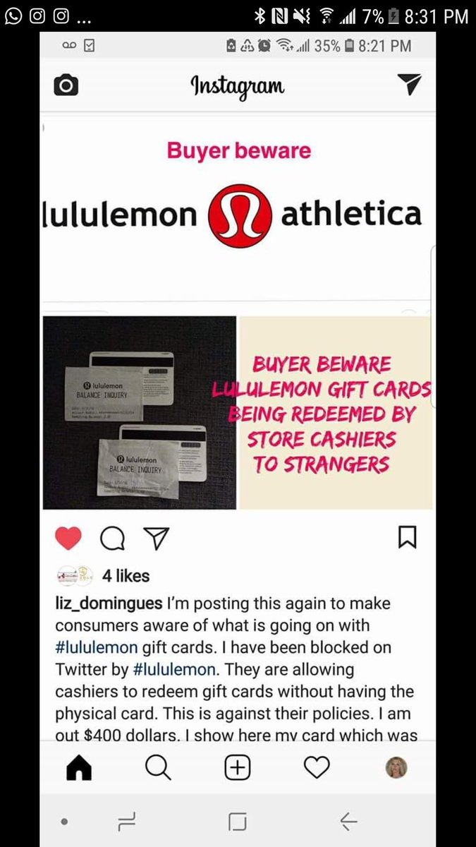 can you use a lululemon gift card online