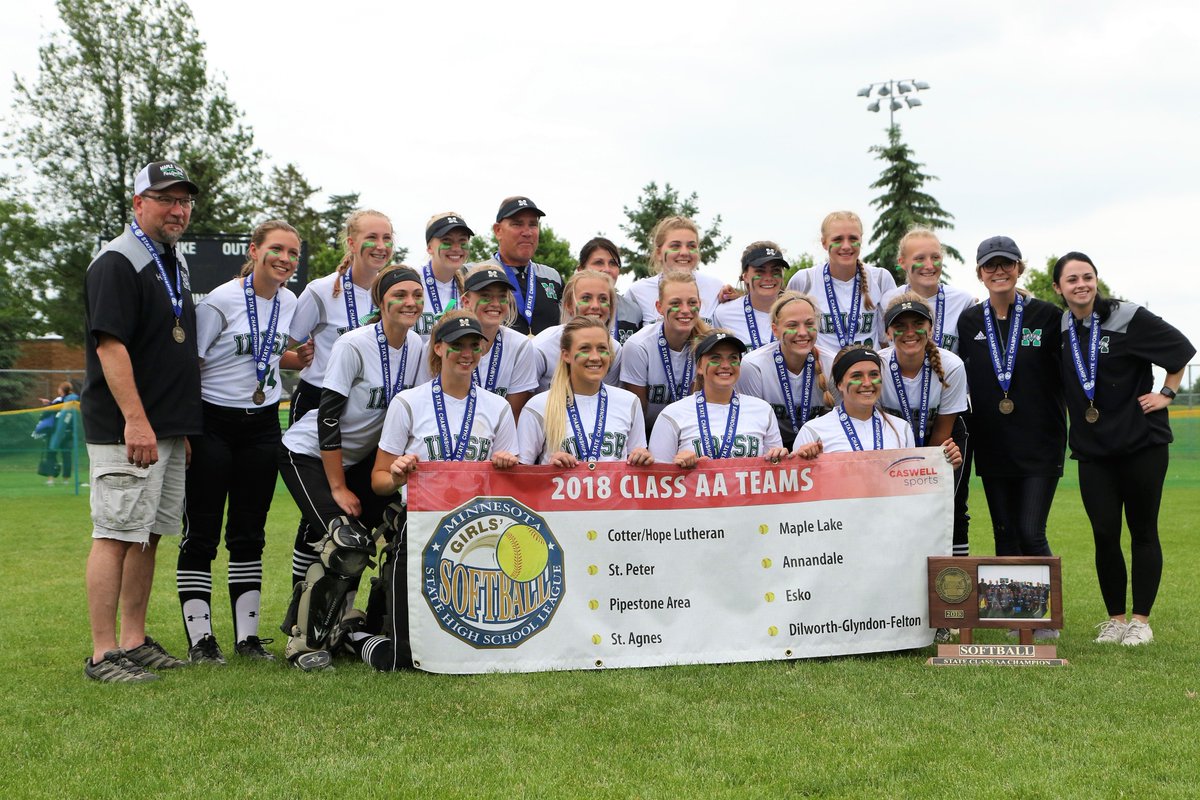 laplante71's tweet photo. After four state runner-up finishes, Maple Lake softball finally captured the Class 2A state title. Wins over Dilworth-Glyndon-Felton, Pipestone, and St. Peter. The team is getting escourted through town via/fire truck tonight. @ML_IrishAD @MapleLakeISD881 https://t.co/5iPHtfxM3X