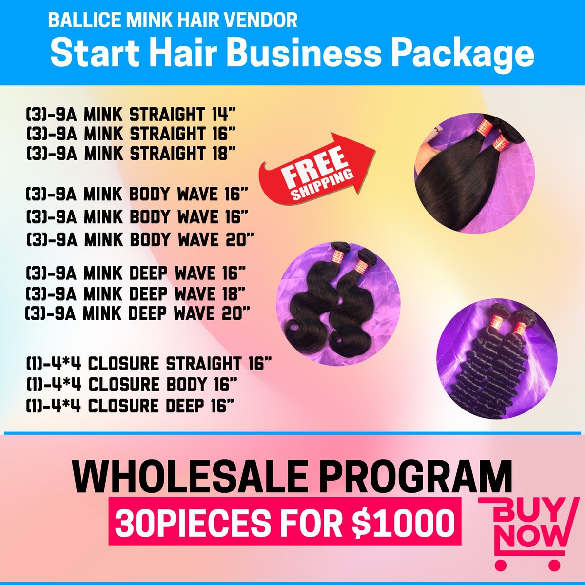 Start Hair Business Package -$1000 For 30 Pieces
ballicevirginhair.com/mink-brazilian…
#starhairbusiness #hairbusiness #virginhair #minkhairvendor