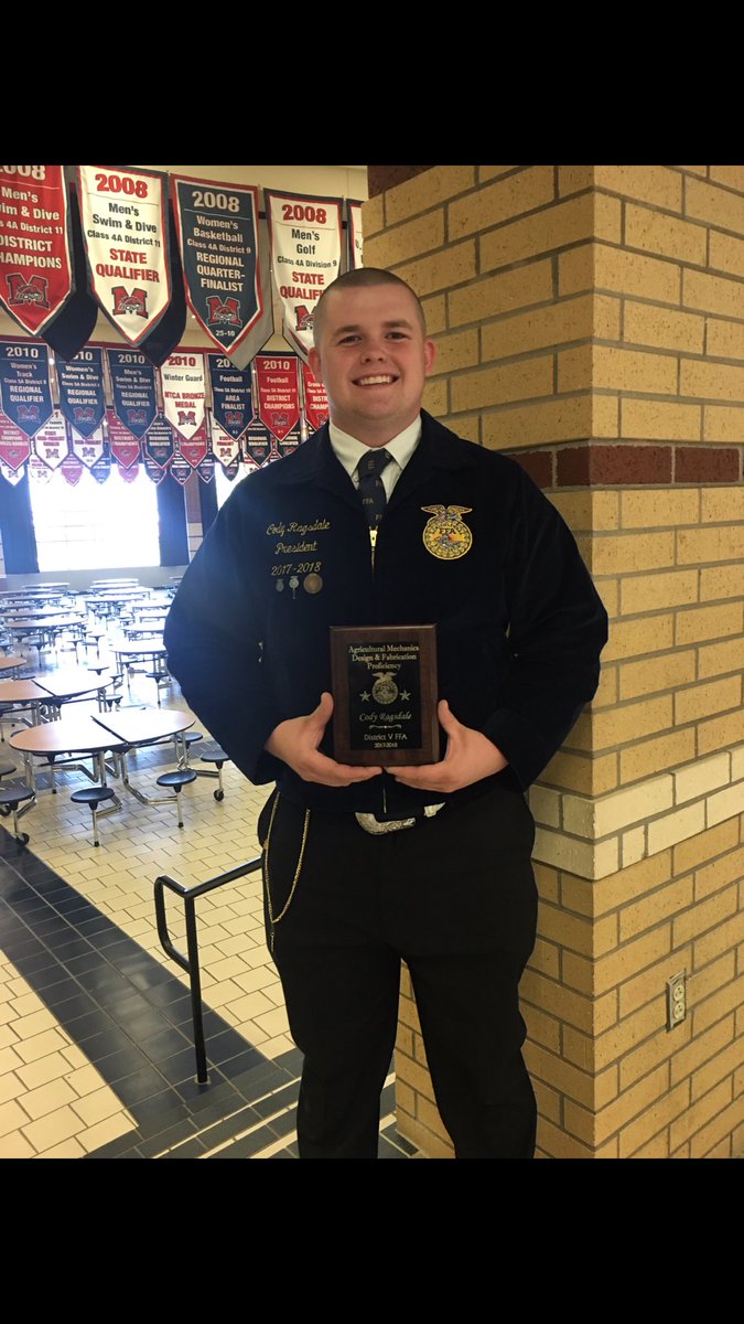 We are so excited to announce that Cody Ragsdale was selected as the State Champion Agriculture Mechanics Proficiency recipient. This process was four years in the making and is so well deserved. Cody will accept his award and scholarship at the State Convention in July.
