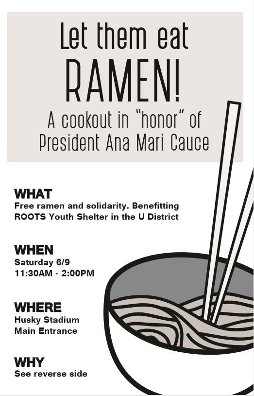 STACHEuw's tweet photo. Join us on June 9, 2018 from 11:30am-2pm at the #Husky graduation for a "Ramen Cookout" to raise funds for ROOTS Youth Shelter in the U District. #NoCorporateU #longliveuwlaundry #LetThemEatRamen @UAW4121 https://t.co/AHTdzikgEM