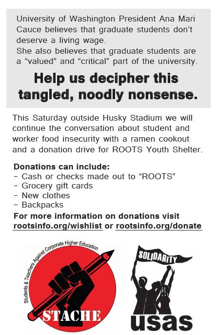 STACHEuw's tweet photo. Have you heard about the "Ramen Cookout" yet? @amcauce #NoCorporateU #longliveuwlaundry #LetThemEatRamen @UAW4121 @UW_USAS @UW https://t.co/3NljWvUyRF https://t.co/IH5VUylwvk