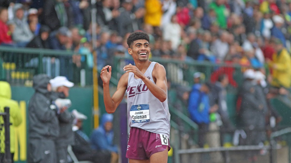 EKUSports's tweet photo. .@EKU_XCTF senior Jamaine Coleman (@jamaine_1995) is your national runner-up in the men's 3,000-meter steeplechase!

A truly gutsy performance in the Hayward Field rain. 

Read about his silver medal performance ➡️ https://t.co/dEAo14QwGU https://t.co/aRZSnEcoJQ