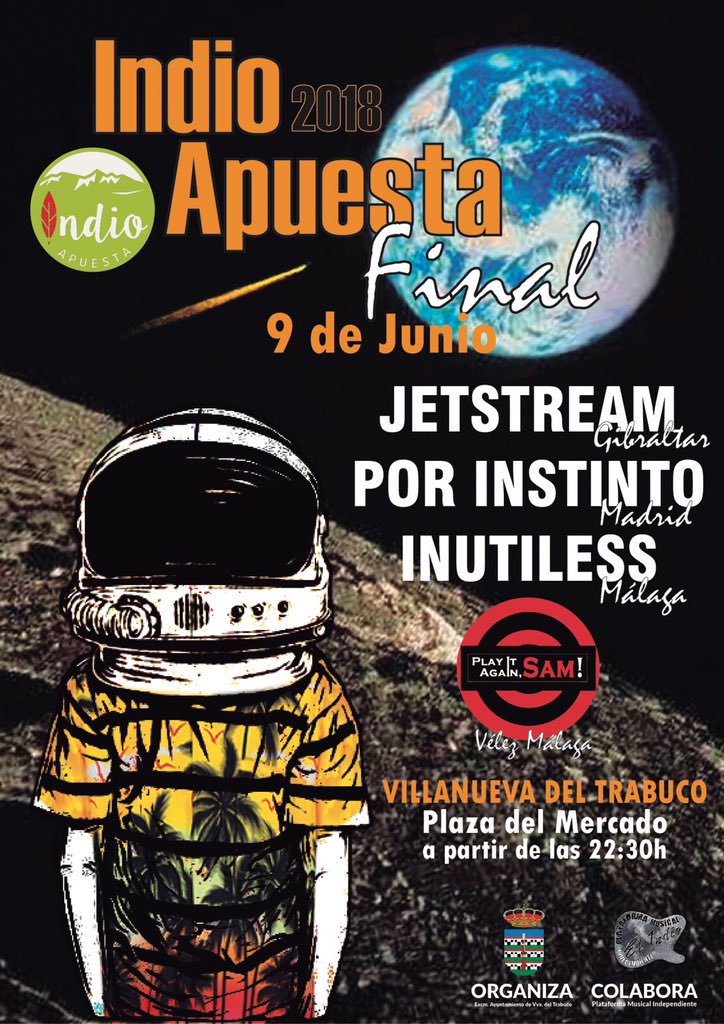 IndioFestival's tweet photo. Por fin llegó el día de la final. Mucha suerte a las tres bandas. #Inutiless @PorInstinto @jetstreamgib Os invitamos a todos a venir. La guinda del pastel la pondrá #playitagainSam https://t.co/rVORBMfMBv