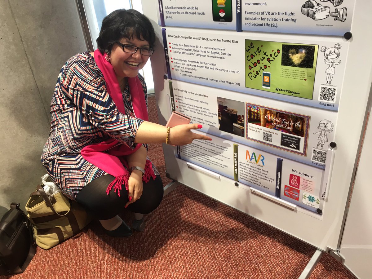 efrazier2119's tweet photo. Parisa Mehran and Elisabeth Fernandes #jaltcall2018 Poster on building global awareness and responsible world citizenship through AR/VR in EFL classrooms #MAVR #jaltmavr https://t.co/oJ7Mmqkdu5