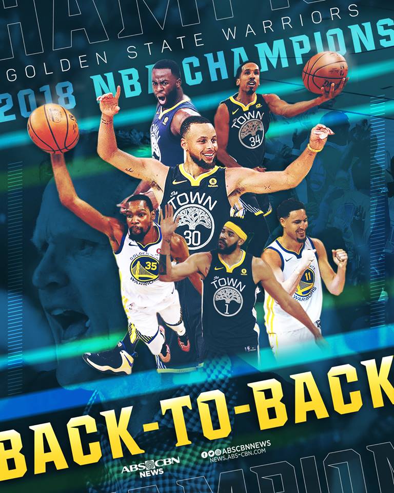 ABSCBNNews's tweet photo. HOW SWEEP IT IS! The Golden State Warriors defend their NBA title after routing the Cleveland Cavaliers, 108-85, in Game 4 of their #NBAFinals series. Warriors win series, 4-0. https://t.co/4y3h9Gx7qA
