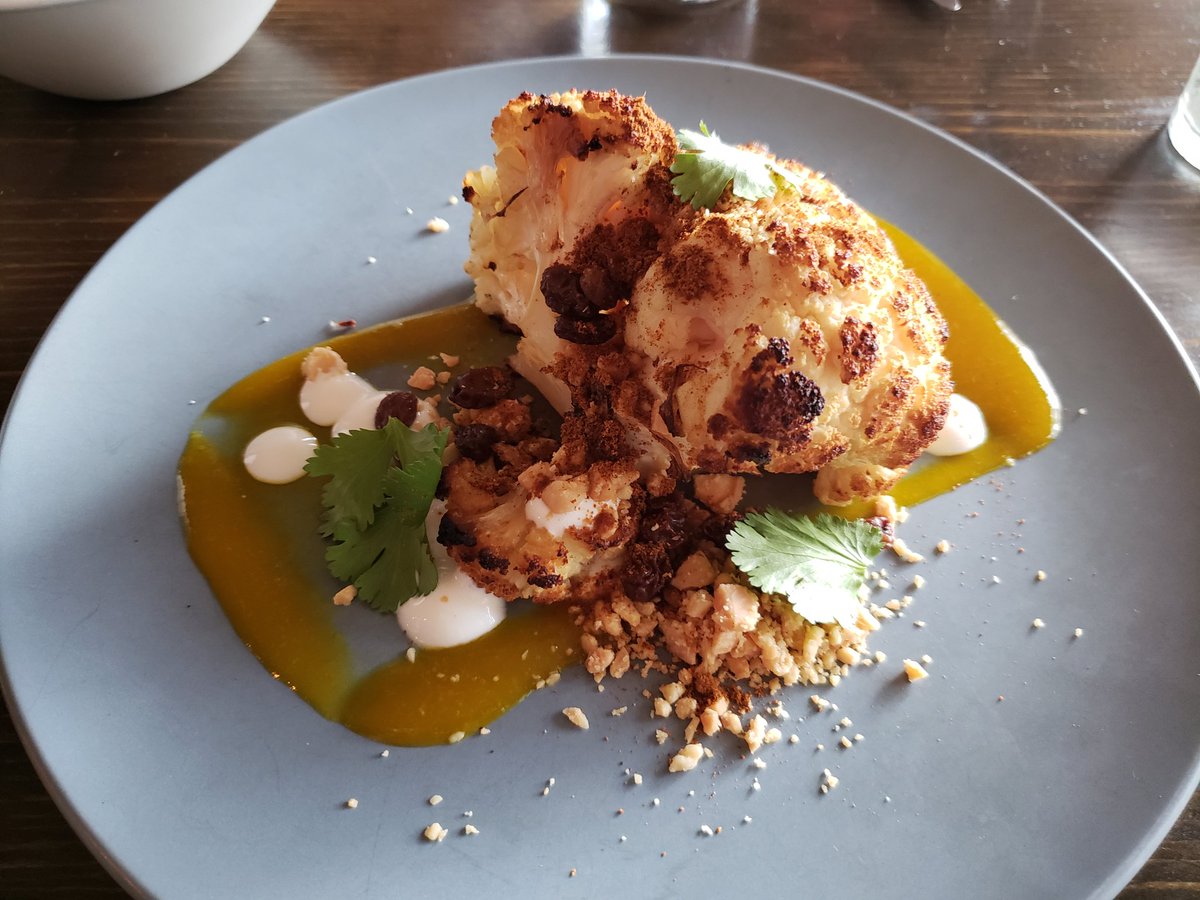 rocknroller5's tweet photo. @DearDara  @DeRushaJ @stephmarch @RickNelsonStrib Truly enjoyed new Spring menu @heirloomstpaul tonight. Roasted cauliflower w Moorish spices &amp; turmeric-apricot sauce. Herb Strettine - nettles pasta w fiddleheads. Carrot cavatelli. Walleye w yellow curry. Delicious, Check it out https://t.co/BSZiKGiTDb