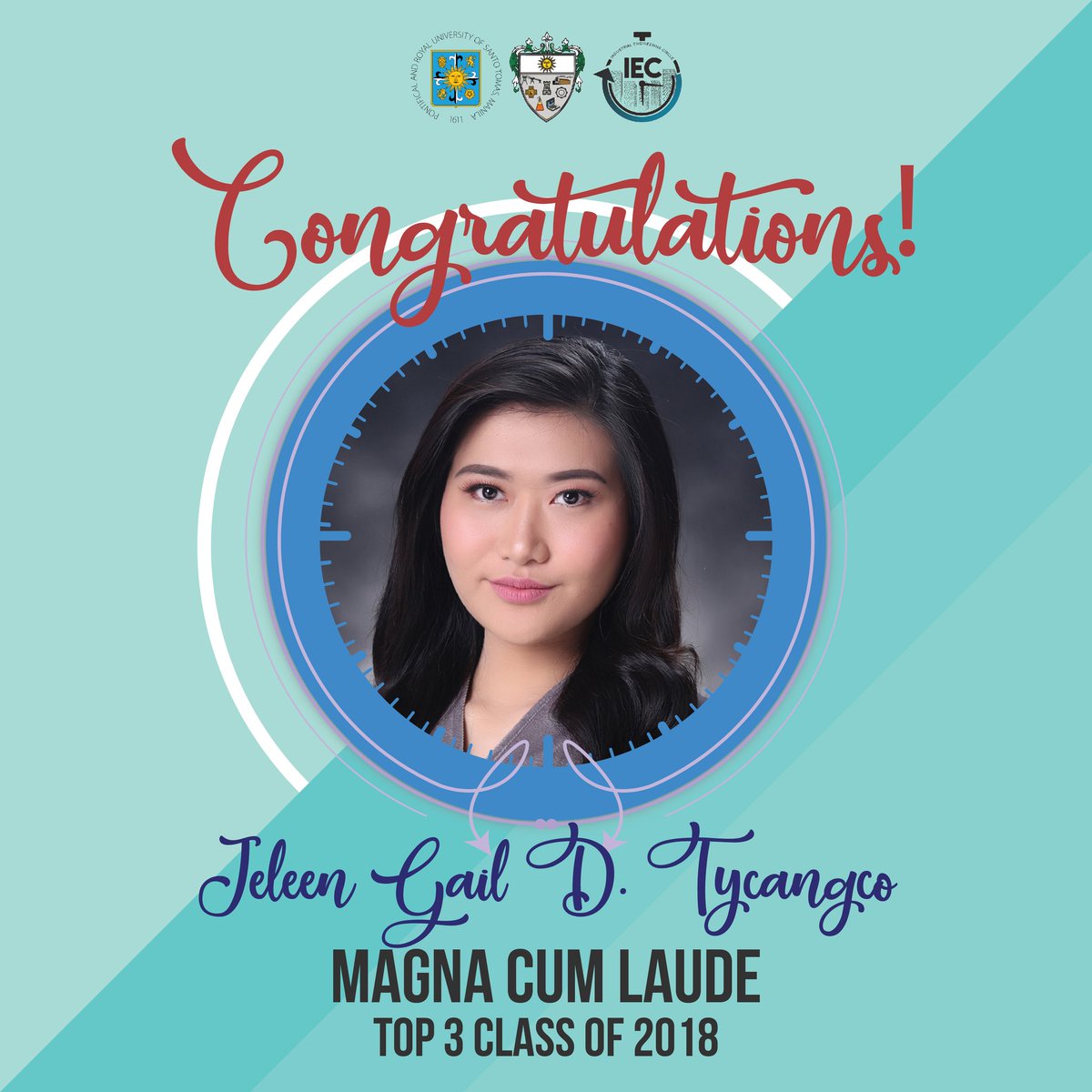 UST_IEC's tweet photo. IEC would like to congratulate the recipients of Latin Honors.
May this only be the beginning of a lifetime of fulfilment for you.
We wish you the best of luck in your future endeavors.
Your IE Family is proud of you!
#IEPride
#OneIEFamily https://t.co/GwDQfm3UUW