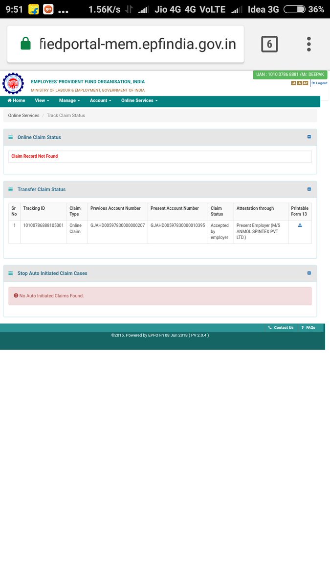 dear sir we are facing problems in my pf transfer in log time.... online request for pf transfers completed 2.5 months but no response in pf dep. details given below.<a href="/narendramodi/">Narendra Modi</a> <a href="/LabourMinistry/">Ministry of Labour & Employment, GoI</a> <a href="/epfonlinehelp/">EPFO in Hindi</a> <a href="/santoshgangwar/">Santosh Gangwar</a> @Epfo_Ahmedabad <a href="/socialepfo/">EPFO Passbook Information</a> <a href="/PMOIndia/">PMO India</a>