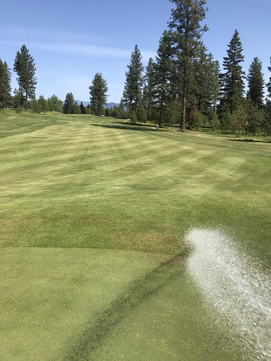 CVGCSUPER's tweet photo. Course is looking great! Yes I am hand watering! #lovemyjob #golf #golfmt #explorelibbymt #turf #turflife #stripes #turfporn https://t.co/e8RUu9PSQN