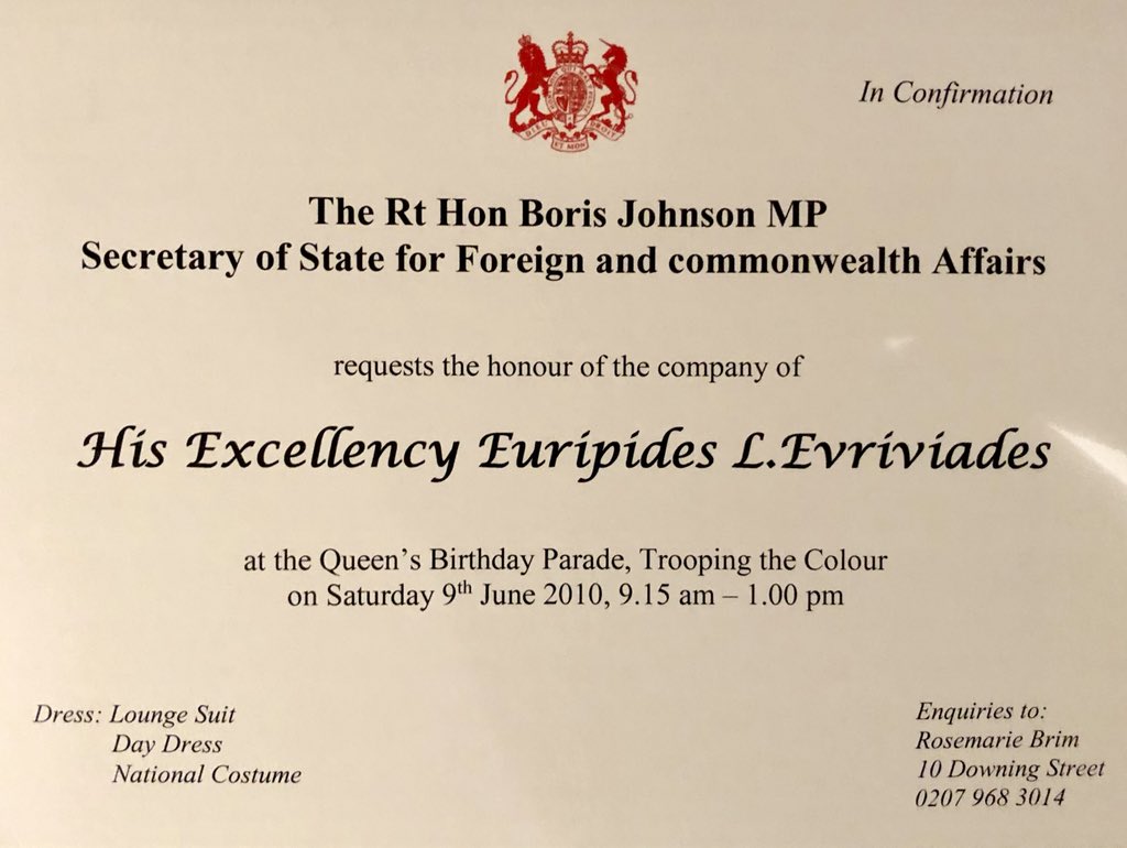 eevriviades's tweet photo. Looking forward to attending today HM The Queen’s Birthday Parade, Trooping the Colour. Honoured to be invited by #UK🇬🇧 ForeignSec @BorisJohnson. Extremely proud to represent our #Cyprus 🇨🇾🇪🇺. @Trooping #TroopingTheColour #QBP #QBP2018 #Commonwealth (pics #QBP2015 #QBP2017) https://t.co/uofInkyeLQ