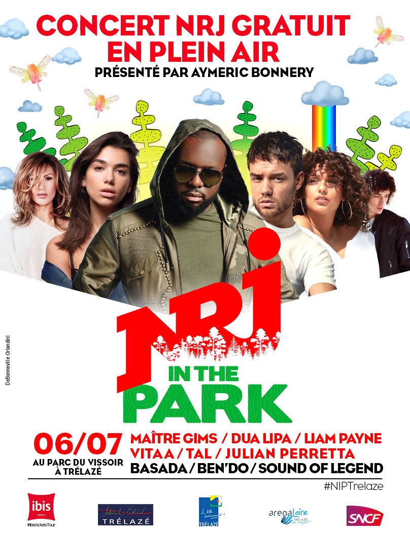 NRJ revient à Trélazé le 6 juillet avec le NRJ In The Park😉. Concert gratuit avec sur scène toutes les stars NRJ !