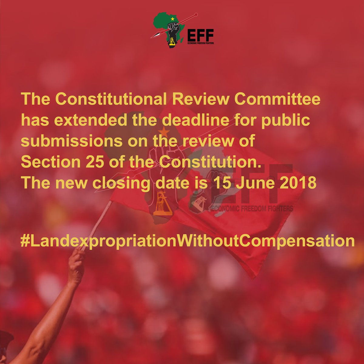 EFFSouthAfrica's tweet image. HAVE YOUR SAY!

#LandExpropriationWithoutCompensation