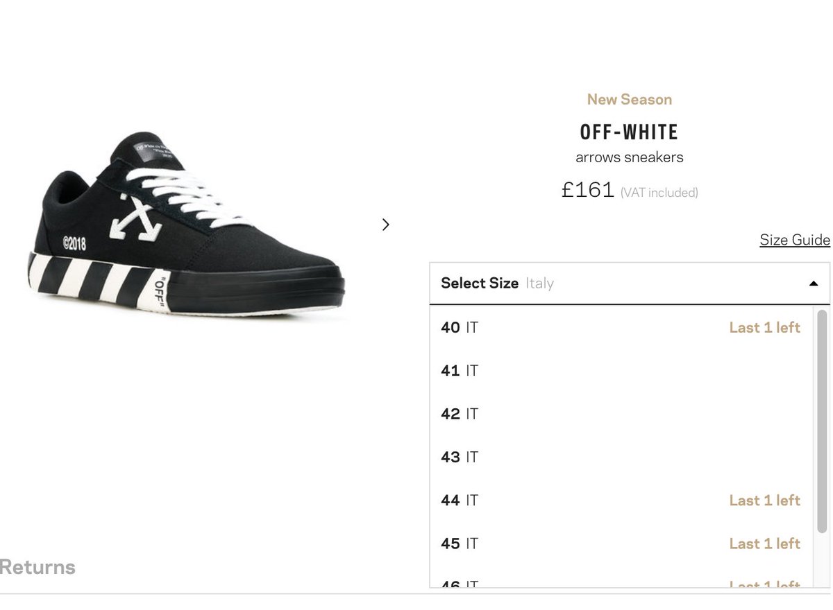 Off White Vulc Low Size Chart