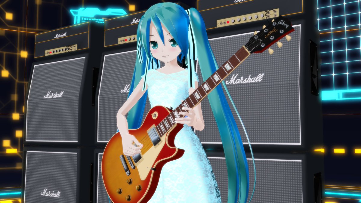 Aki Lat式akiミク中の人 ふわふわ たぁ いむ W Mmd ロックの日 Lat式akiミク 初音ミク Gibson エレキギター レスポール けいおん