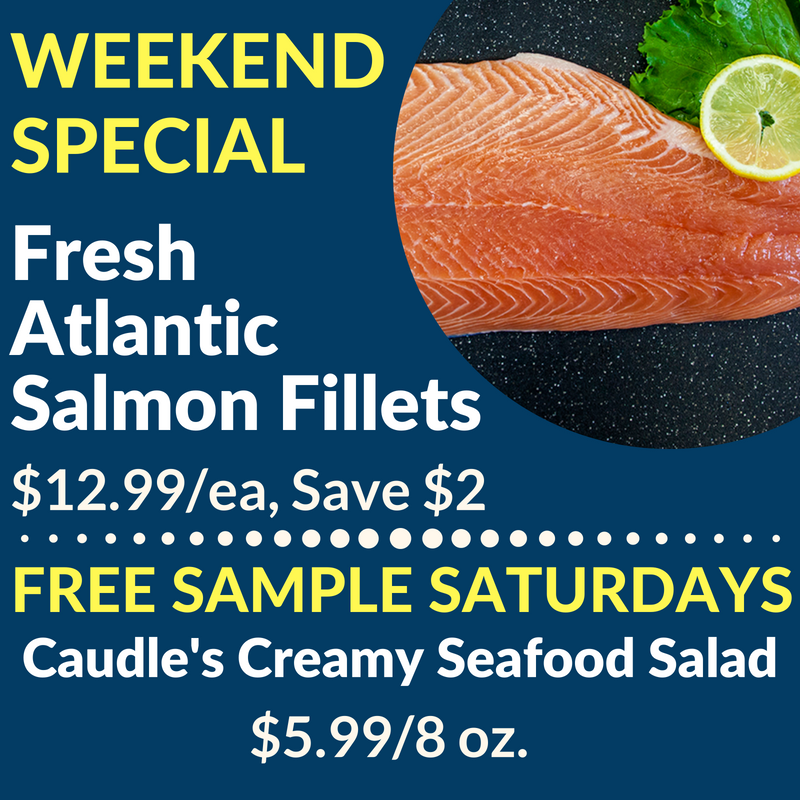 CaudlesCatch's tweet photo. It's the #weekend & that means #FreeSampleSaturdays, #FarmersMarkets & #WeekendSpecials!
This weekend Fresh Atlantic Salmon Fillets are only $12.99/lb and while you're there you can try some Caudle's Creamy Seafood Salad, #yum!
Sea' you in-store π!
#KWAwesomw #WRAwesome https://t.co/02RHCE4GjZ