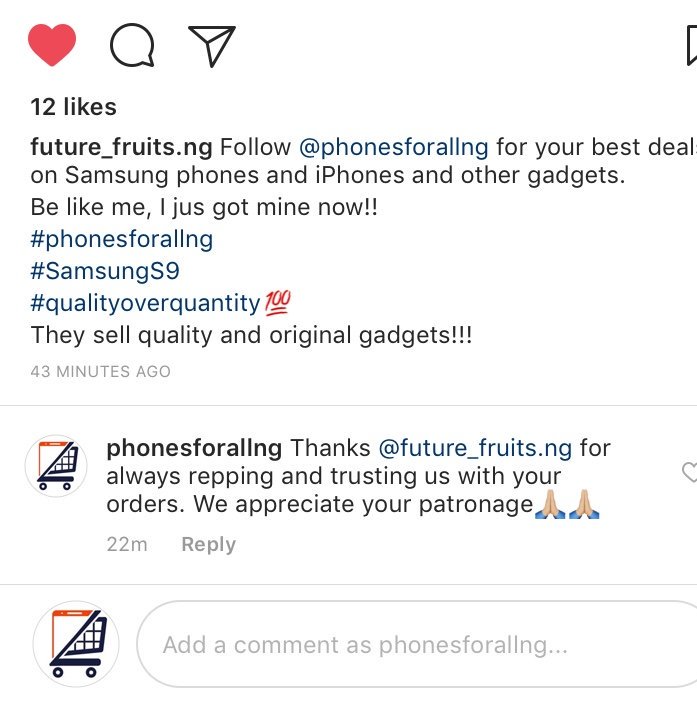 PhonesForAllNg's tweet photo. #Satisfied customer We happy when our customers are happy.

PS: We have the S9 available.  Dm/call or visit the website to shop for yours today.
#phonesforallng cares https://t.co/9VeMF1LkOl