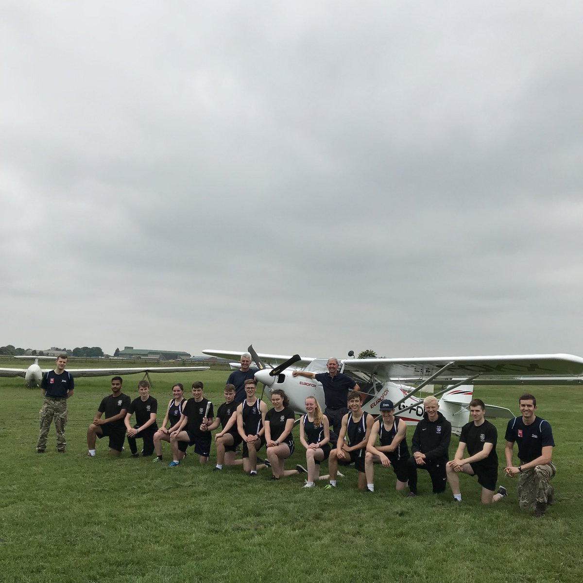 RAFBatonRelay's tweet photo. Quick stop for the #RAFBatonRelay at the Trent Valley Gliding Club, next to Former RAF Kirton-in-Lindsey which was used for the set of the Dambusters film. Not far to go now until the @WelbeckDSFC students get to visit the home of the RAF Red Arrows! #glidebritain https://t.co/lhrg88RDax
