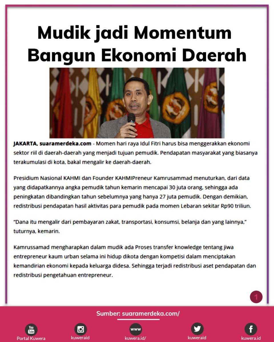 Azalia_Dewanti's tweet photo. Momen hari raya Idul Fitri harus bisa menggerakkan ekonomi sektor riil di daerah-daerah yang menjadi tujuan pemudik.
#mudik2018 
#kuwera https://t.co/EjIG68N0DL