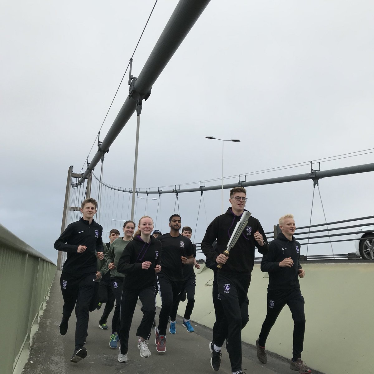 RAFBatonRelay's tweet photo. Day 70: Students from @WelbeckDSFC are taking the #RAF100 Baton for a long run in Lincolnshire this morning! They started off at the @humberbridge and are now on their way to @RAFScampton. The #RAFBatonRelay continues to INSPIRE the future of the @RoyalAirForce! #RAFLincolnshire https://t.co/FQom2elae8