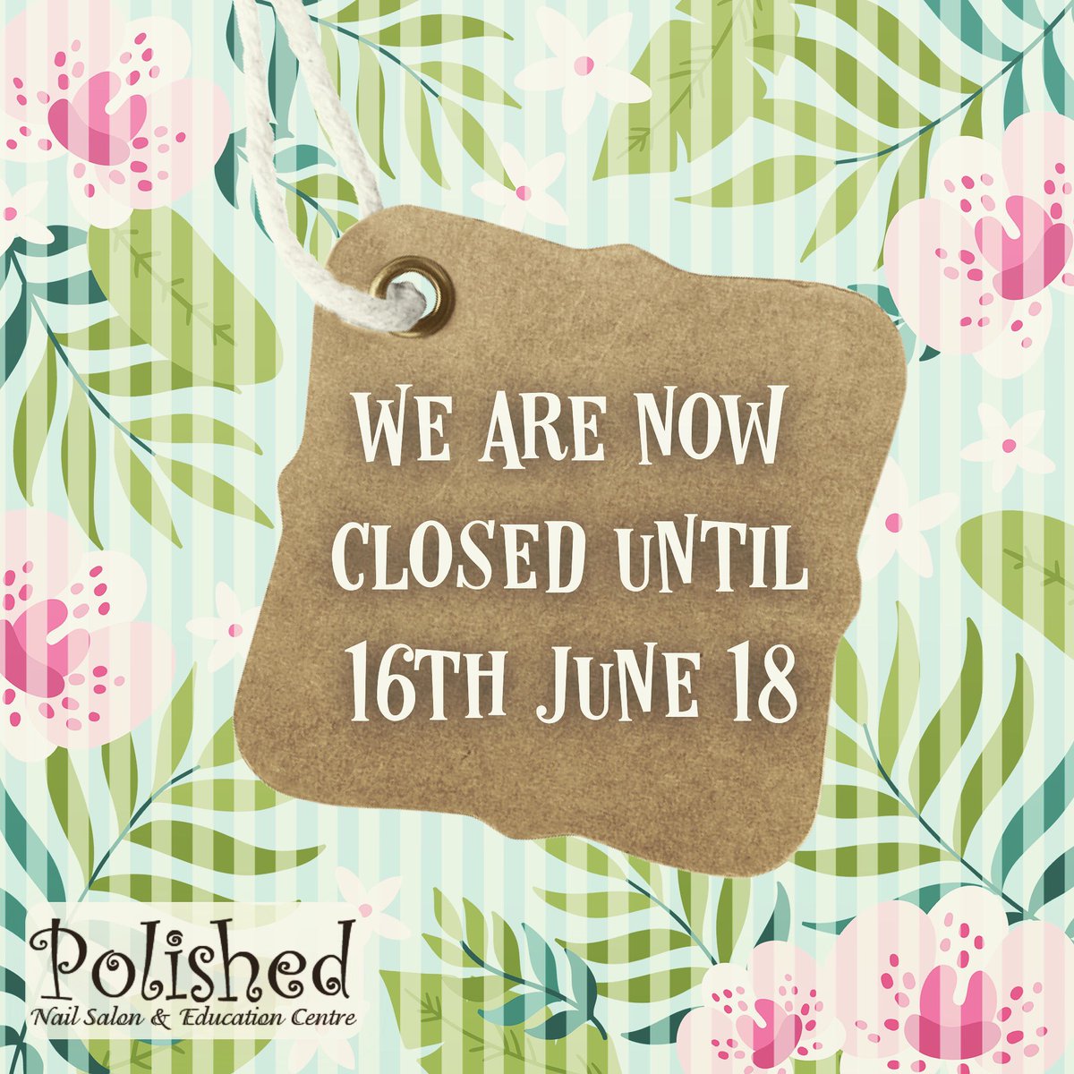 Remember Polished lovelies we are closed this week as <a href="/JessMarks/">Jessica Marks</a> is on holiday 🌅
See you next week! 
#holidaymodeon