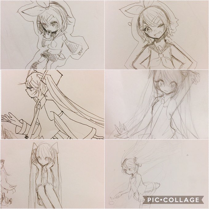 ミクさんとリンちゃんと落描き 