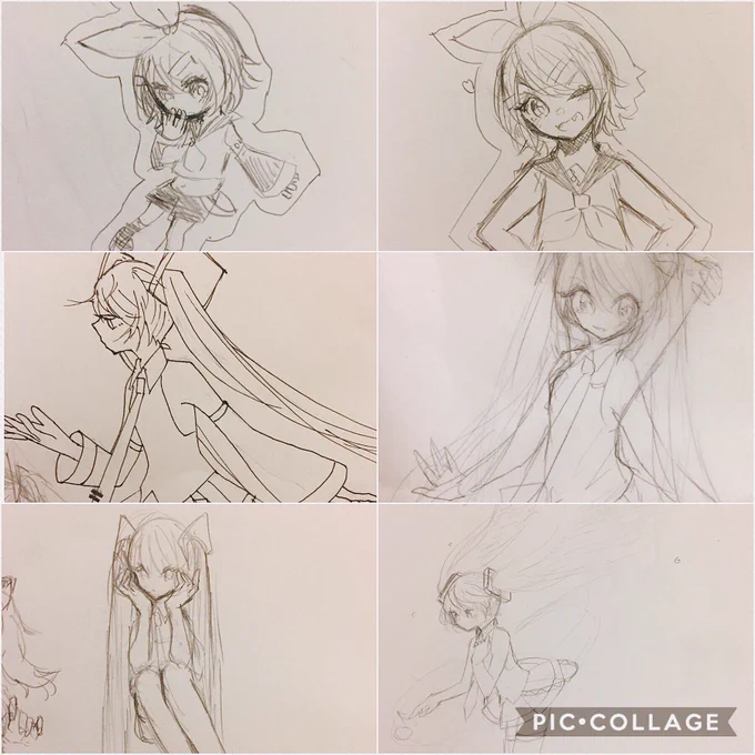 ミクさんとリンちゃんと落描き 