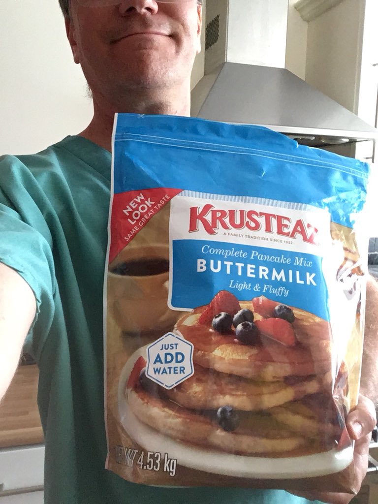 barefoottiki's tweet image. Starting on my second 10 pound bag o’ waffles!
Be jealous!
#krusteaz #waffles #breakfast #krustytheclown ?