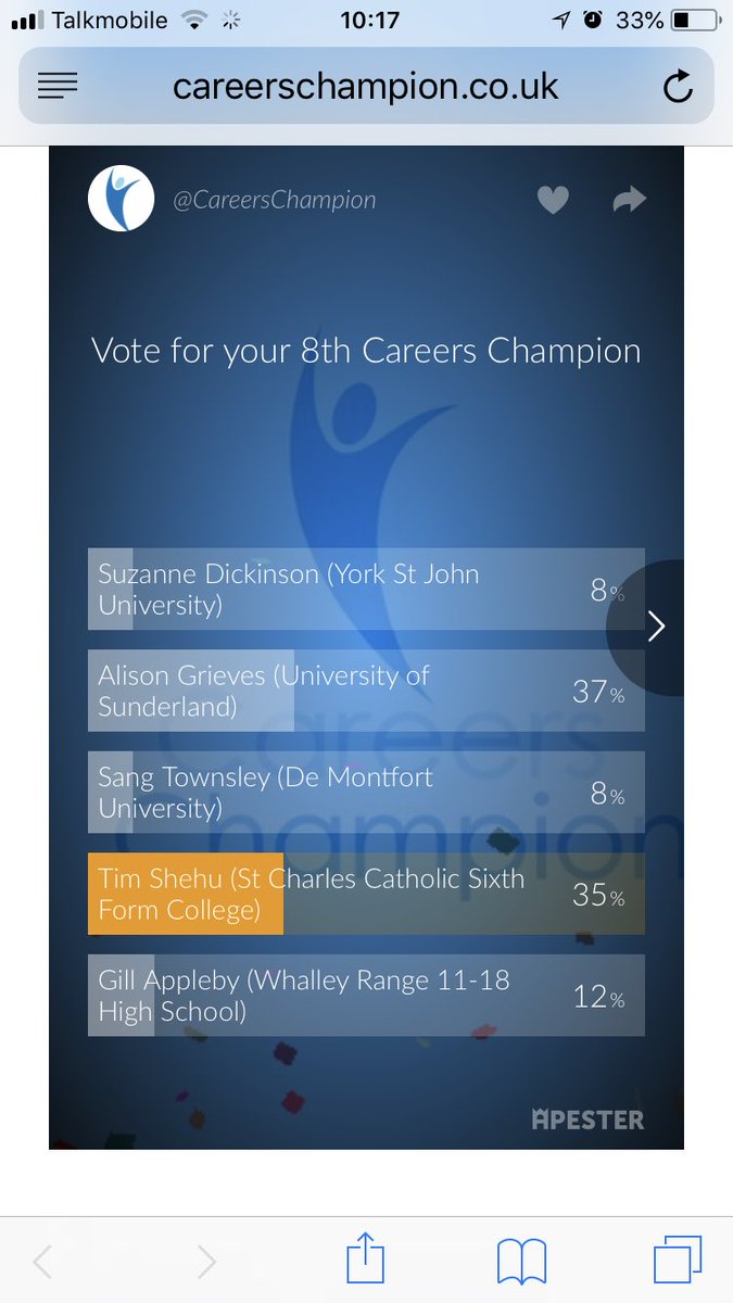 ShehuTim's tweet image. VOTE for TIM SHEHU to be crowned UK CAREERS CHAMPION
careerschampion.co.uk
PLEASE SHARE IT AS EVERY VOTE COUNTS - the race is neck &amp;amp; neck