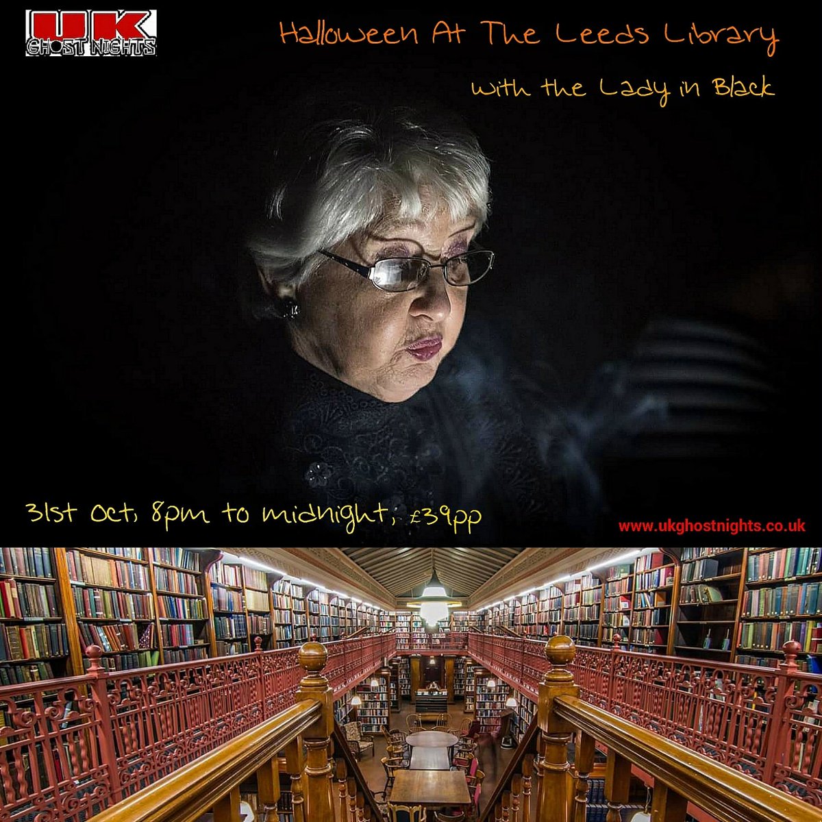 UKGhostNights's tweet photo. She's back for another spooky #HalloweeninLeeds Ghost stories, ghost hunting and a traditional Victorian Seance with our Lady in Black. 

Limited Places BOOK NOW https://t.co/VwOhtehNEN

@theleedslibrary @LeedsNews @madeinleeds @NorthLeedsLife @BBCLeeds https://t.co/gG5fgt8Wfr
