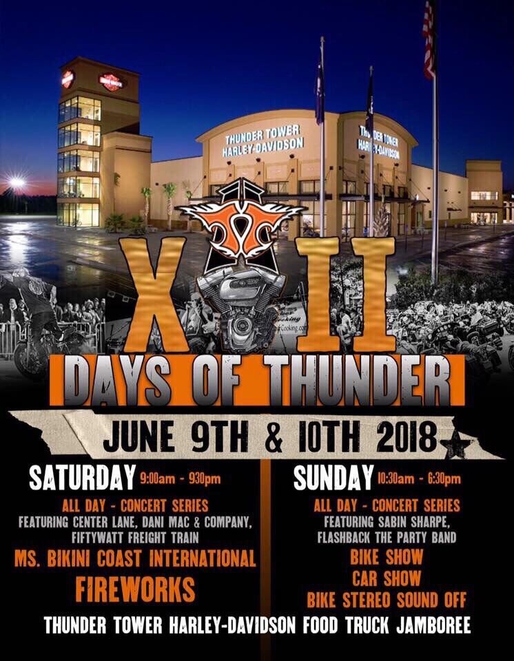 daysofthundersc's tweet photo. Today, kicks off the 12th Annual Days of Thunder Event!⠀⠀⠀

**All Day Concert Series⠀⠀⠀⠀⠀⠀
Performing Live Today! 
Center Lane Band
Dani Mac &amp; Company
Fiftywatt Freight Train
⠀⠀⠀
Location: Thunder Tower Harley Davidson⠀⠀⠀⠀⠀⠀
#festival #harleydavidson https://t.co/rJvQUxBSZ1