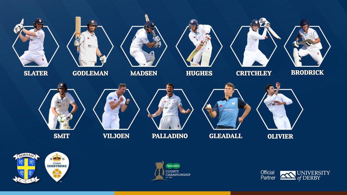 TEAM: <a href="/alfie_gleadall/">Alfie Gleadall</a> makes his first-class debut and @callumbrodrick named in his first <a href="/CountyChamp/">Rothesay County Championship</a> XI.

Here is your #DCCC XI...

Follow LIVE ➡️ po.st/DCCCLIVE  

#WeAreDerbyshire
#DURvDER