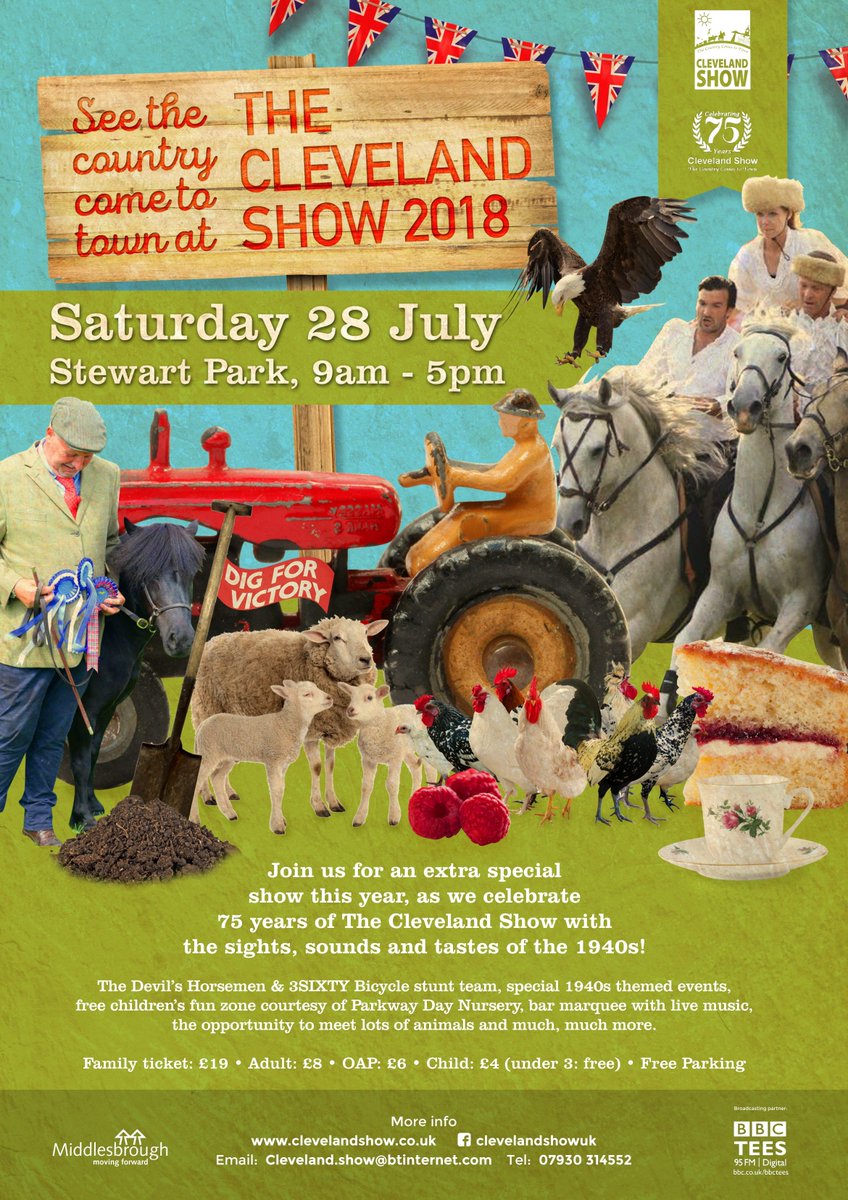 Seven weeks until Cleveland Show Saturday 28th July 2018, the 75th annual Show!

 🐄  🐑 🐴 🐓 🐶 🐐🐰🦅🌵🌹🍒🥒💐 🍰 🍺 🧀  🚜🐝🐩🚴‍♂️👩‍🎤