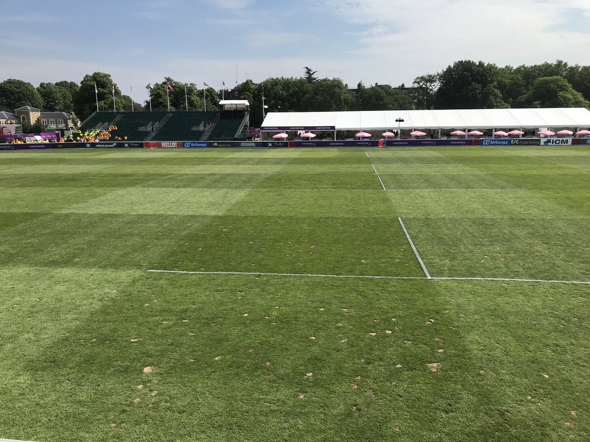 ATBone10's tweet photo. Pitch is prepped and ready for day 2 at @PolointhePark 👌🏻. Looks like a sunny day, Bring on the polo!#PolointhePark https://t.co/efiOnHcE5a